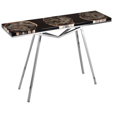 Relic Black Resin And Silver Legs Console Table