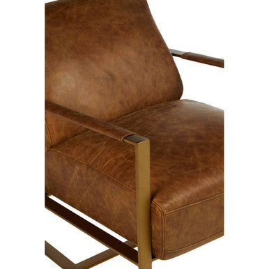 Hoxton Light Brown Leather Lounge Chair With Iron Frame