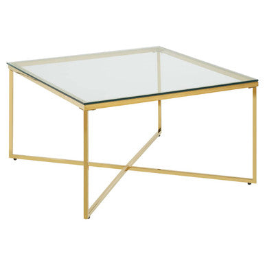 Allure Gold Finish Cross Base Coffee Table