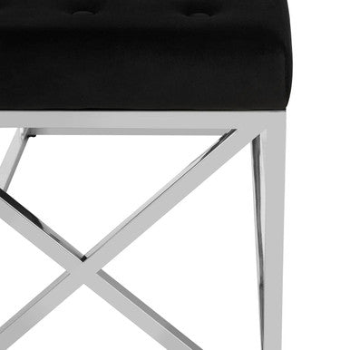 Allure Black Tufted Seat And Silver Finish Bench