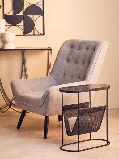 Trento Side Table With Grey Glass Top