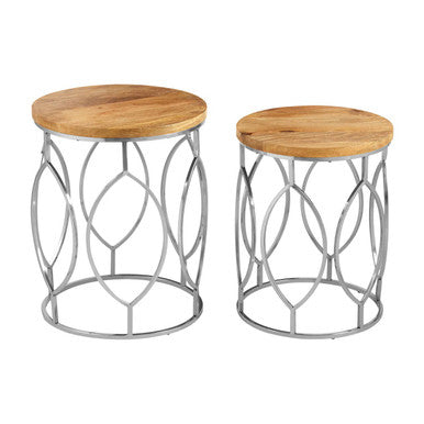 Agra Set Of 2 Mango Wood And Metal Base Side Tables