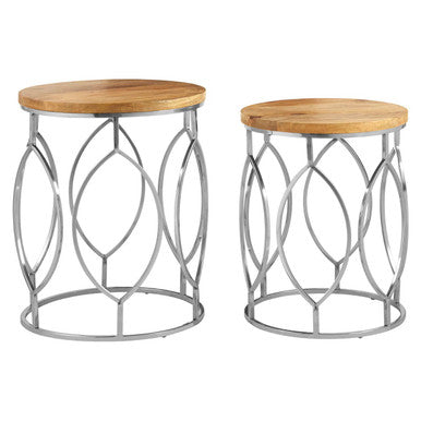 Agra Set Of 2 Mango Wood And Metal Base Side Tables