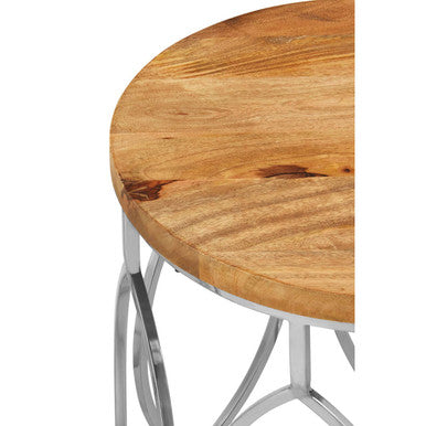 Agra Set Of 2 Mango Wood And Metal Base Side Tables