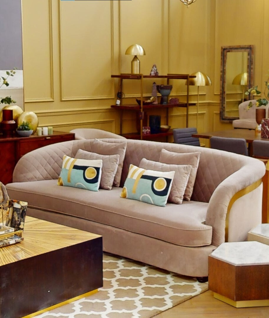 Fiji Three Seat Grey Cotton Velvet Sofa