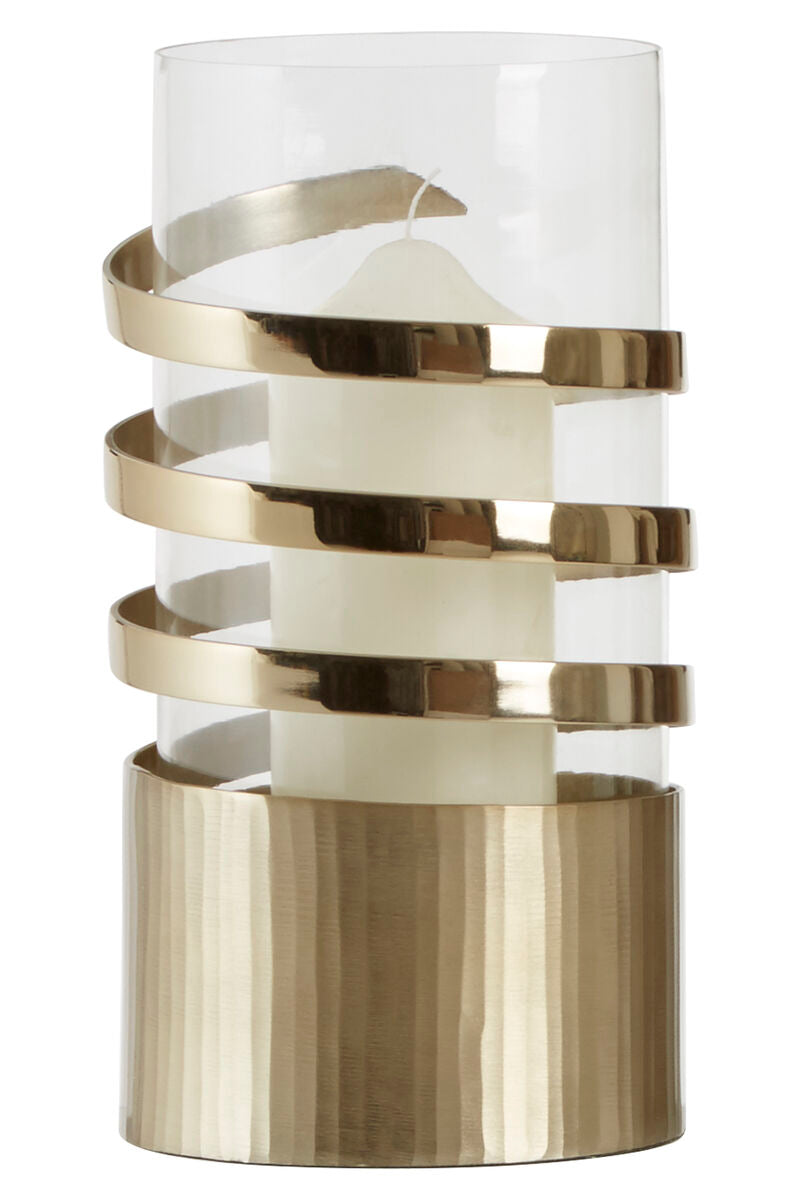 Amreli Large Vertical Textured Gold Metal Hurricane Candle Holder
