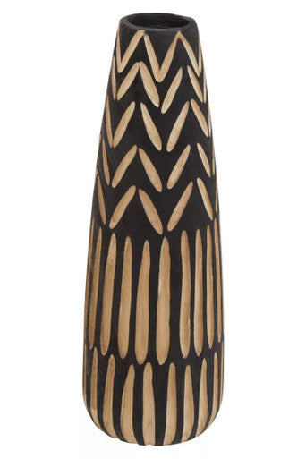Arlo Large Wooden Engraved Vase In Black And Natural