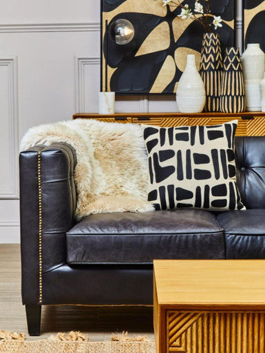 Arlo Large Wooden Engraved Vase In Black And Natural