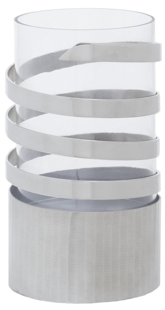 Amreli Large Vertical Textured Silver Metal Hurricane Candle Holder