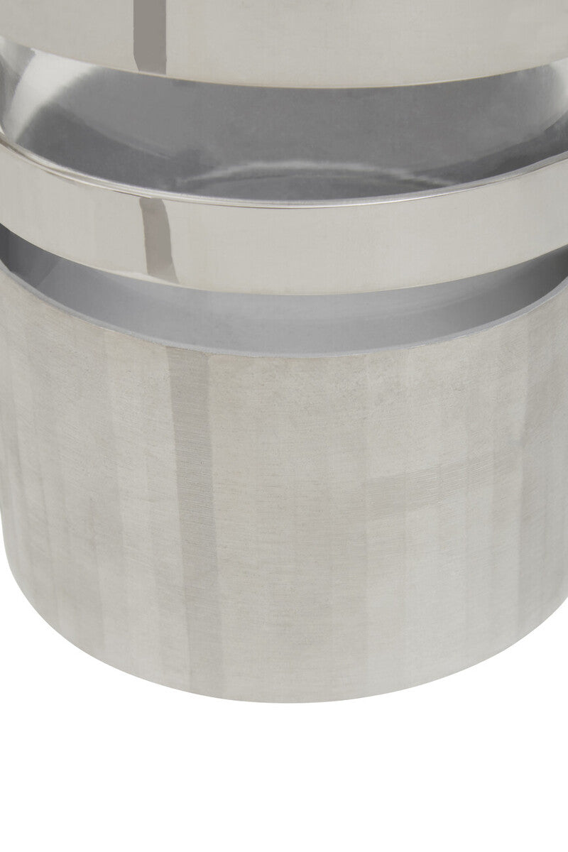 Amreli Small Vertical Textured Silver Metal Hurricane Candle Holder.