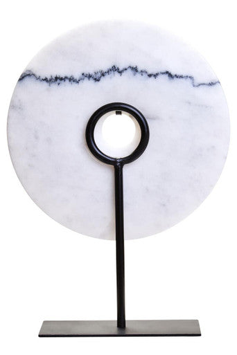 Zoro Medium Round White Marble Disc Sculpture