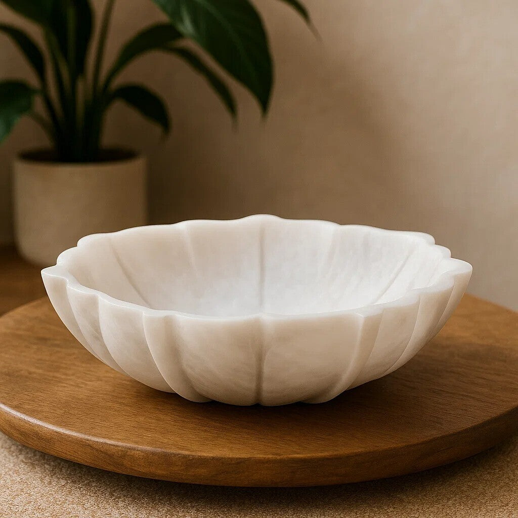 Zoro Small White Marble Lotus Bowl