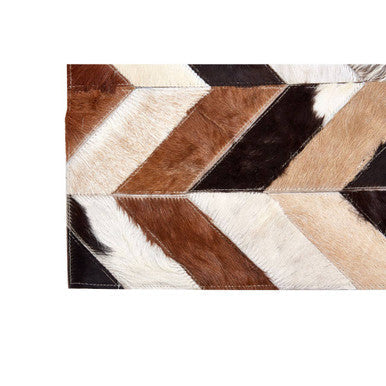 Bosie Safira Large Brown Hair on Leather Chevron Patchwork Rug
