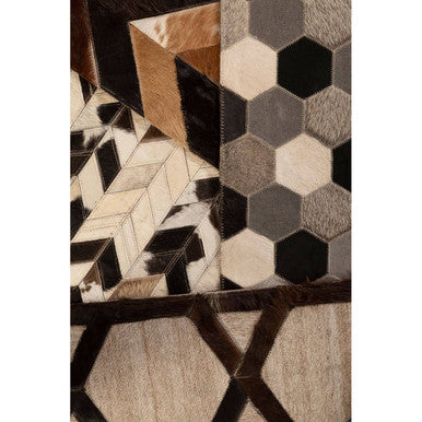 Bosie Safira Large Hair on Leather Hexagon Patchwork Rug