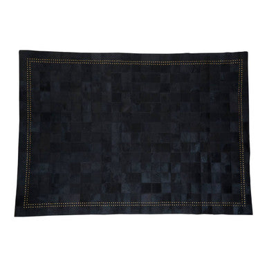 Bosie Safira Large Black Hair on Leather Patchwork Rug With Gold Studs