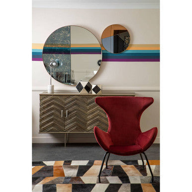 Bosie Safira Large Geometric Striped Hair on Leather Patchwork Rug