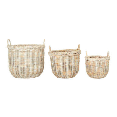 Argento Whitewash Rattan Storage Baskets- Set of 3