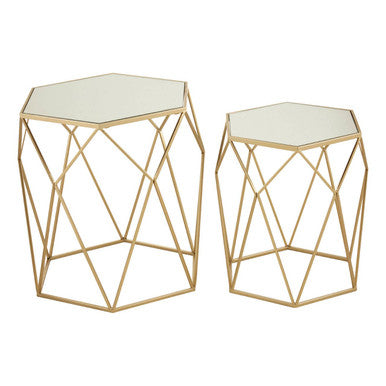 Avantis Set Of 2 Hexagonal Mirrored Top Nesting Tables