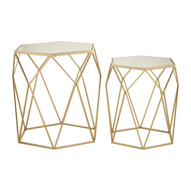 Avantis Set Of 2 Hexagonal Mirrored Top Nesting Tables