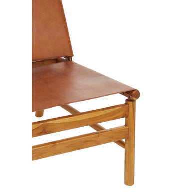 Kendari Teak Wood Chair with Brown Plain Leather