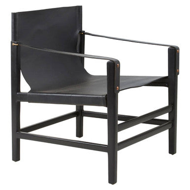 Kendari Black Leather and Teak Wood Chair