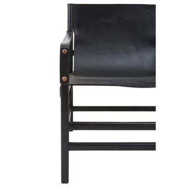Kendari Black Leather and Teak Wood Chair