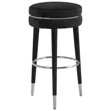 Manhattan Grey Velvet Bar Stool with Rubberwood Legs