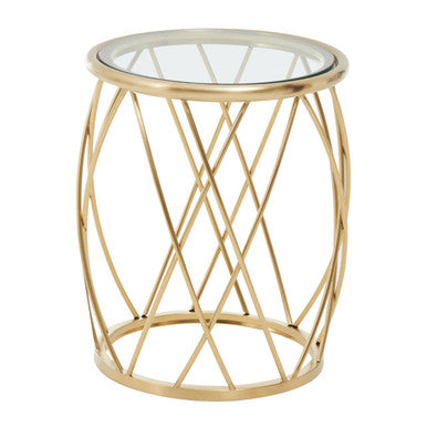 Ackley Gold Round Side Table with Clear Glass