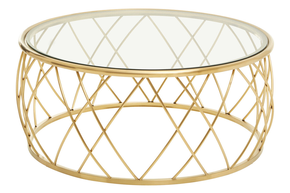 Ackley Gold Round Coffee Table with Clear Glass