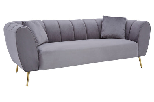 Florine Three Seater Grey Velvet Sofa