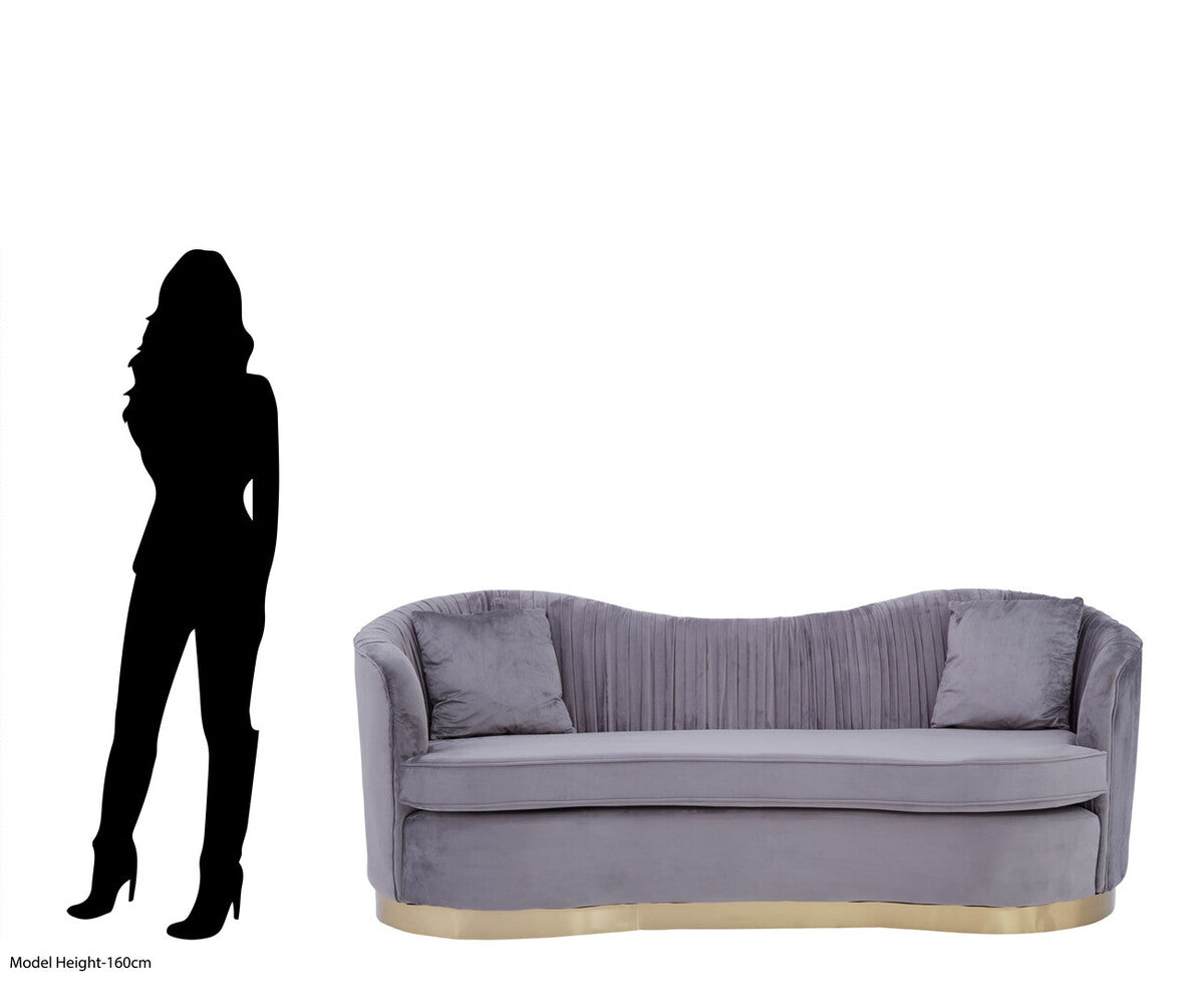 Franza 3 Seat Pleated Grey Velvet Sofa