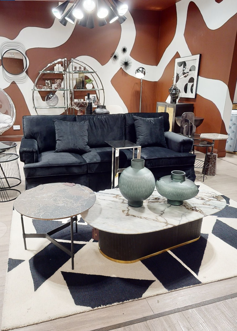 Ralph Three Seat Black Velvet Sofa