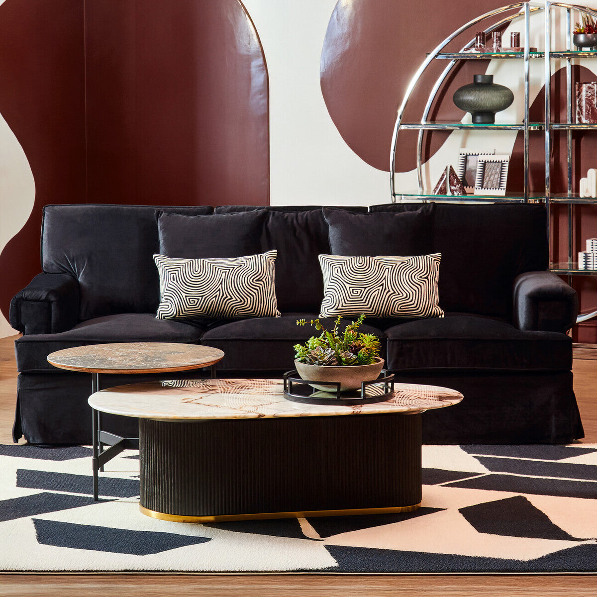 Ralph Three Seat Black Velvet Sofa