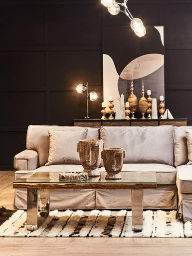 Ralph Three Seat Grey Velvet Right Chaise Sofa