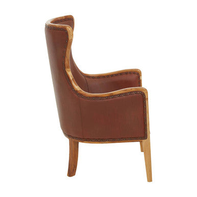 Kendari Brown Cow Leather and Teak Wood Frame Chair