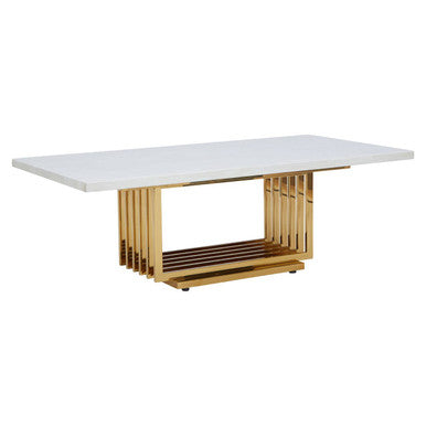 Moda Ivory White Faux Marble Coffee Table With Gold Finished Frame