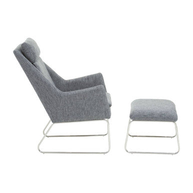 Azalea Grey Fabric Lounge Chair And Footstool Set