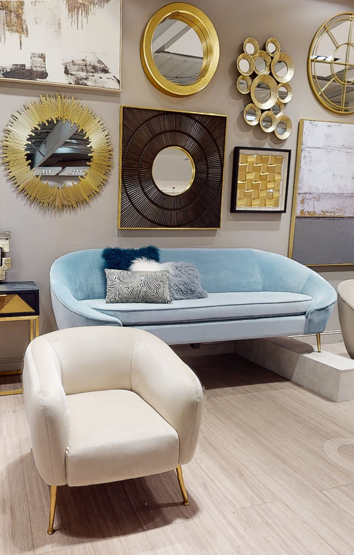 Yasmeen 3 Seat Aqua Blue Velvet Sofa