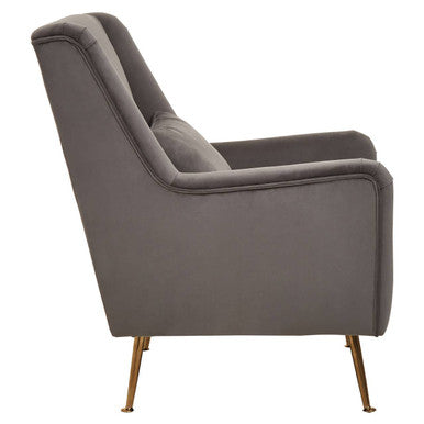 Doucet Grey Velvet Chair With Gold Finish Legs