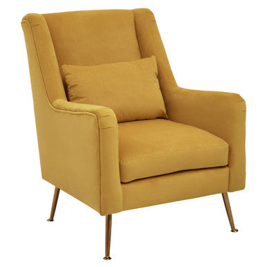 Doucet Yellow Velvet Chair With Gold Finish Legs