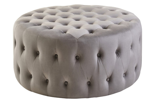 Haley Grey Velvet Round Footstool