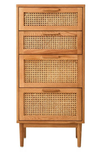 Lyon Rattan and Oak Three Drawer Wood Chest