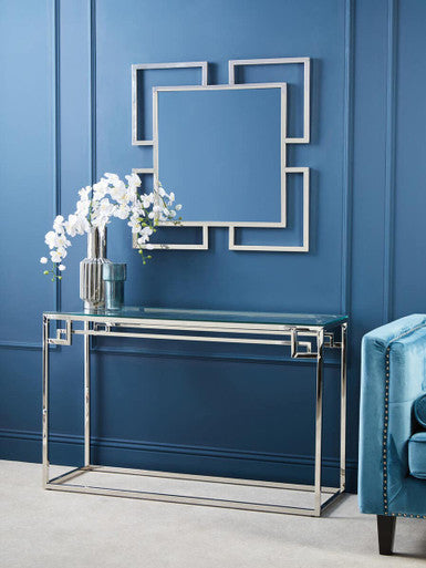 Allure Tempered Glass Silver Finish Console Table