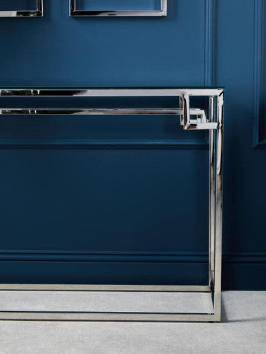 Allure Tempered Glass Silver Finish Console Table
