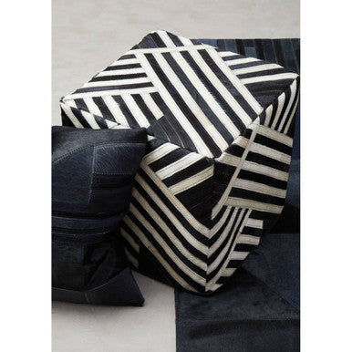 Bosie Safira Black And White Stripe Leather Pouffe