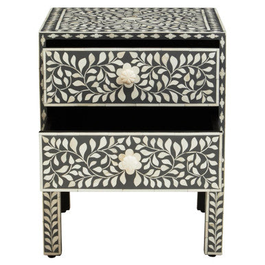 Fusion 2 Drawer Side Table with Bone Inlay