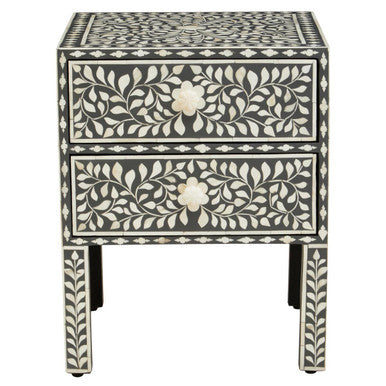 Fusion 2 Drawer Side Table with Bone Inlay