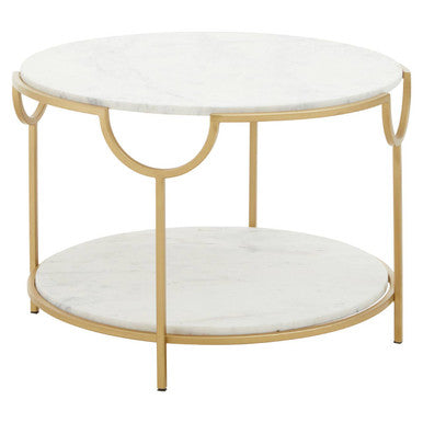 Pali Two Tier White And Gold Side Table.