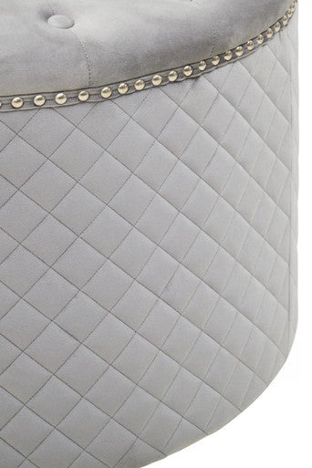 Zamora Round Grey Velvet Ottoman