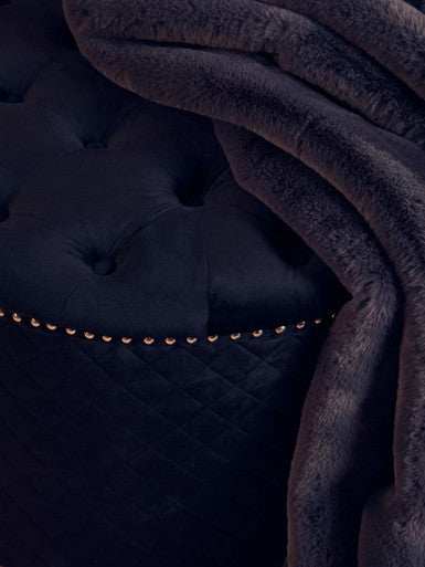 Zamora Round Black Velvet Ottoman